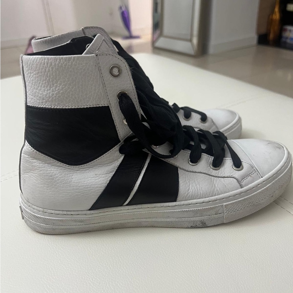 Amiri White/Black Leather Sunset High Top Sneakers Size 9
